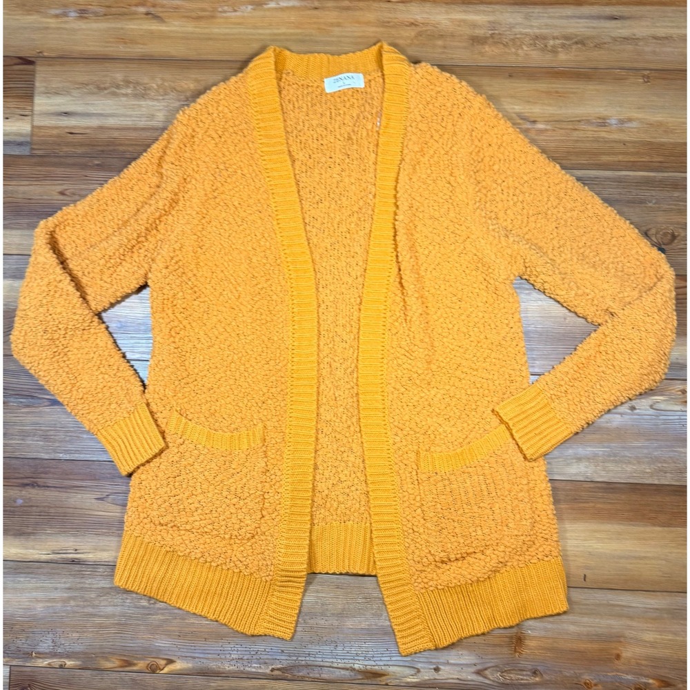 Zenana Mustard Yellow Popcorn Knit Open Front Cardigan Sweater TW-1937AB Large